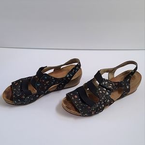 Cloud Slingback Wedge Sandals Size 38 US 7.5 Leather Black